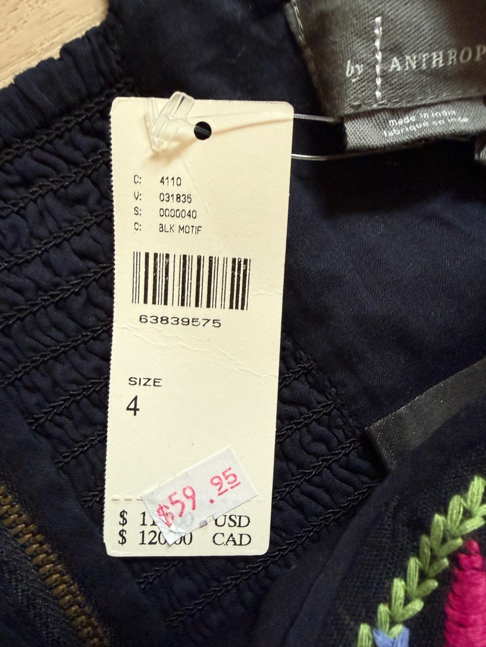 NWT Anthropologie Crop Top Embroidered Boho Black Floral Size 4 - Picture 11 of 13